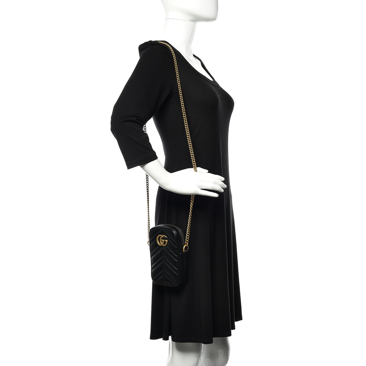 Gucci Calfskin Matelasse Mini GG Marmont Crossbody Bag Black 2 of 9