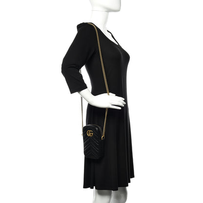Gucci Calfskin Matelasse Mini GG Marmont Crossbody Bag Black 2 of 9