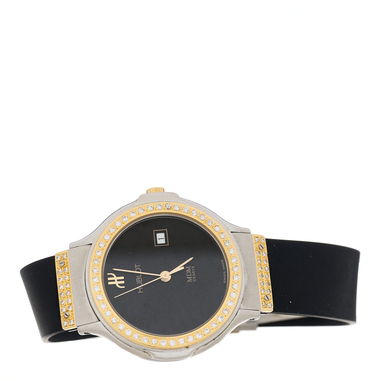 Hublot Stainless Steel 18K Yellow Gold Rubber Diamond Bezel 32mm Classic MDM Quartz Watch Black 140.10.87 2 of 4
