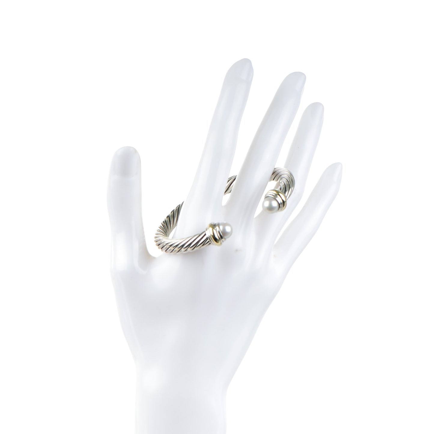 Sterling Silver 14K Yellow Gold Pearl 7mm Cable Classics Bracelet