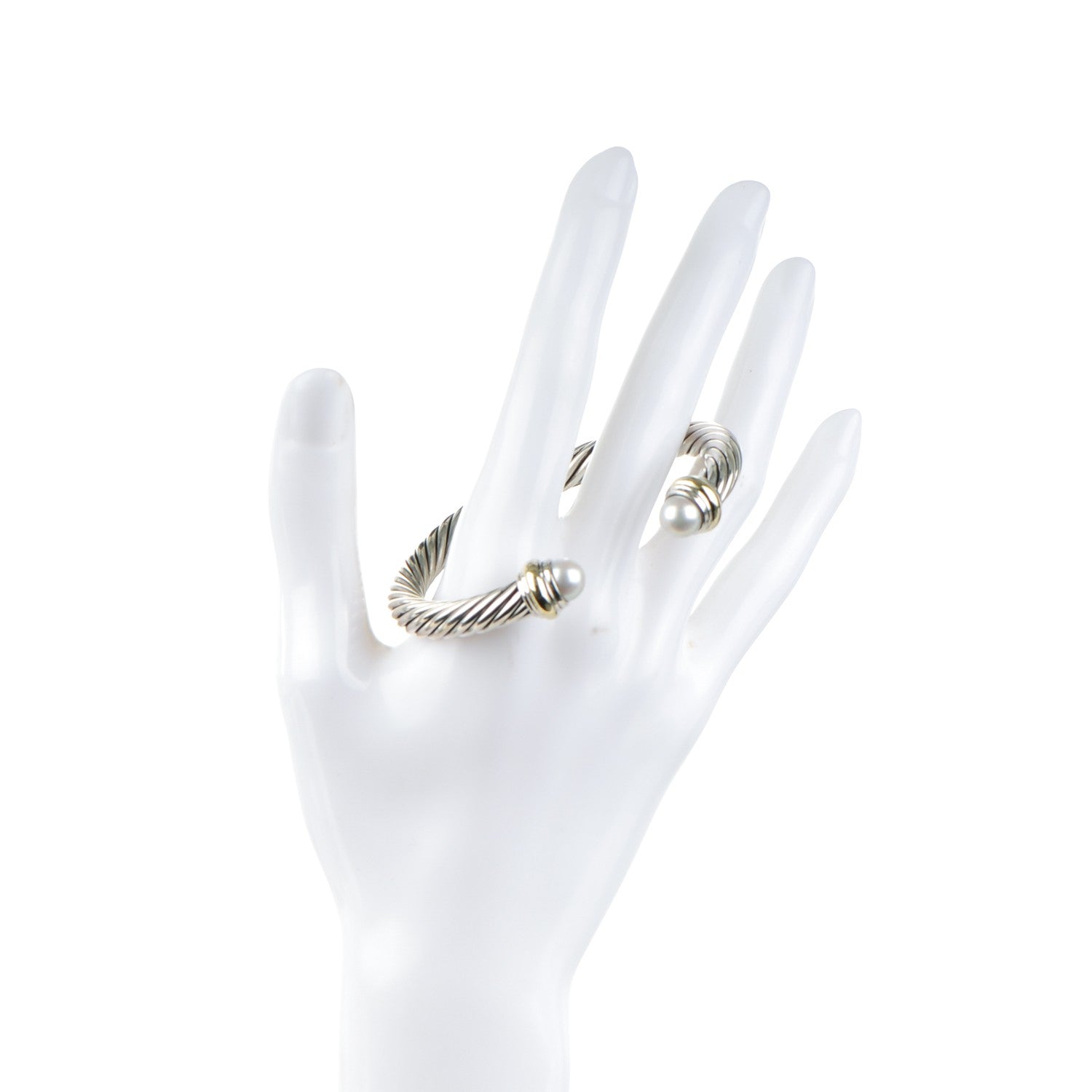 David Yurman Sterling Silver 14K Yellow Gold Pearl 7mm Cable Classics Bracelet 2 of 5