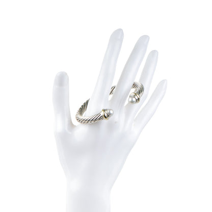 David Yurman Sterling Silver 14K Yellow Gold Pearl 7mm Cable Classics Bracelet 2 of 5