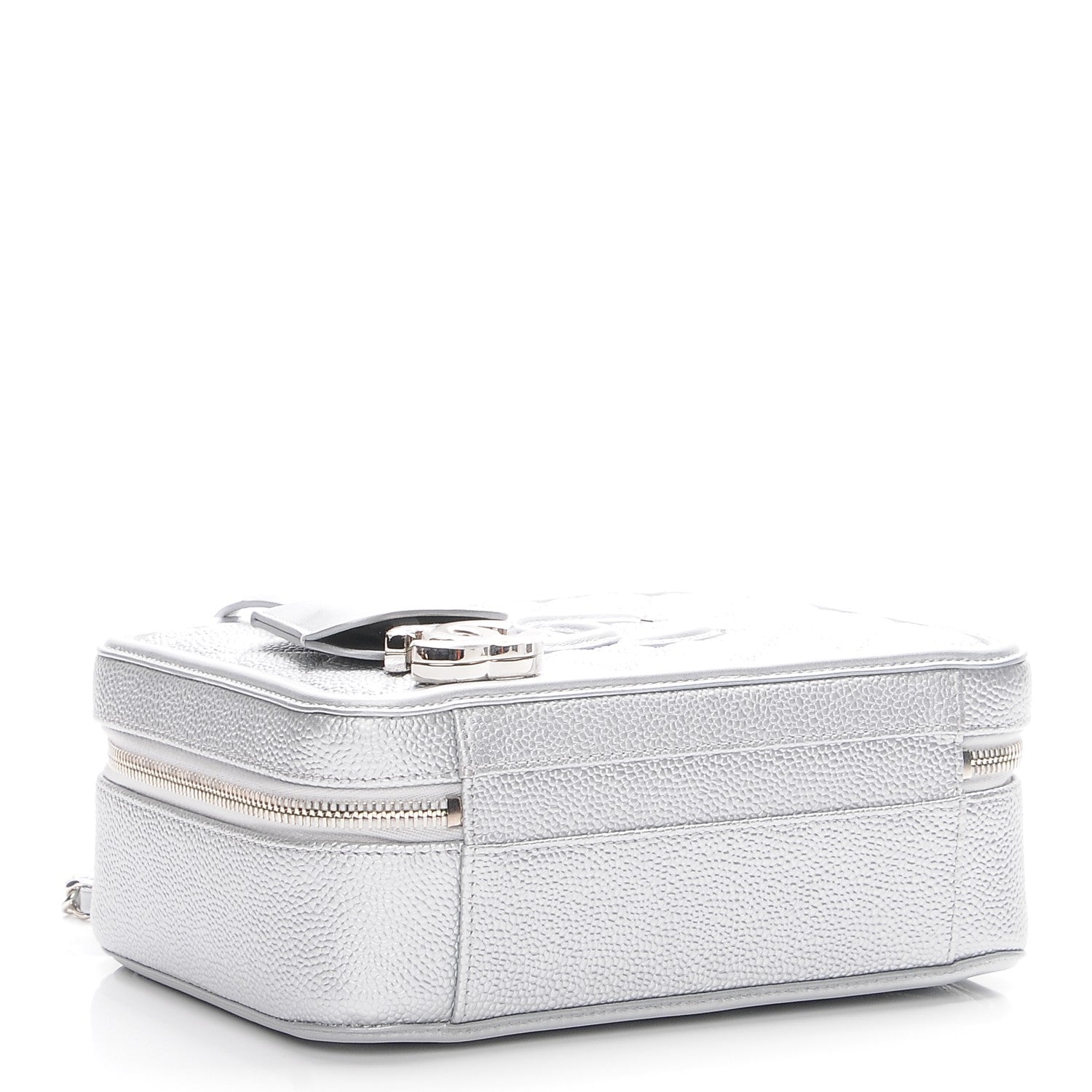 Chanel Metallic Caviar Quilted Medium CC Filigree Vanity Case Silver 4 of 9