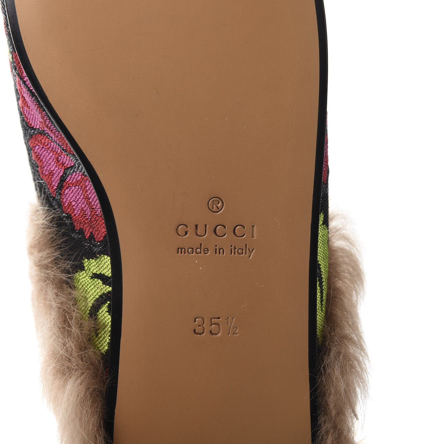 Gucci Brocade Fur Floral Womens Princetown Slippers 35.5 Black Anthracite 7 of 9