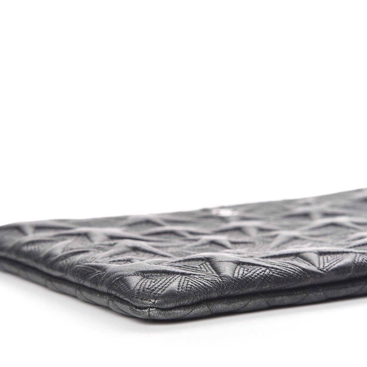 Metallic Lambskin Star Embossed Large Cosmetic Pouch Black