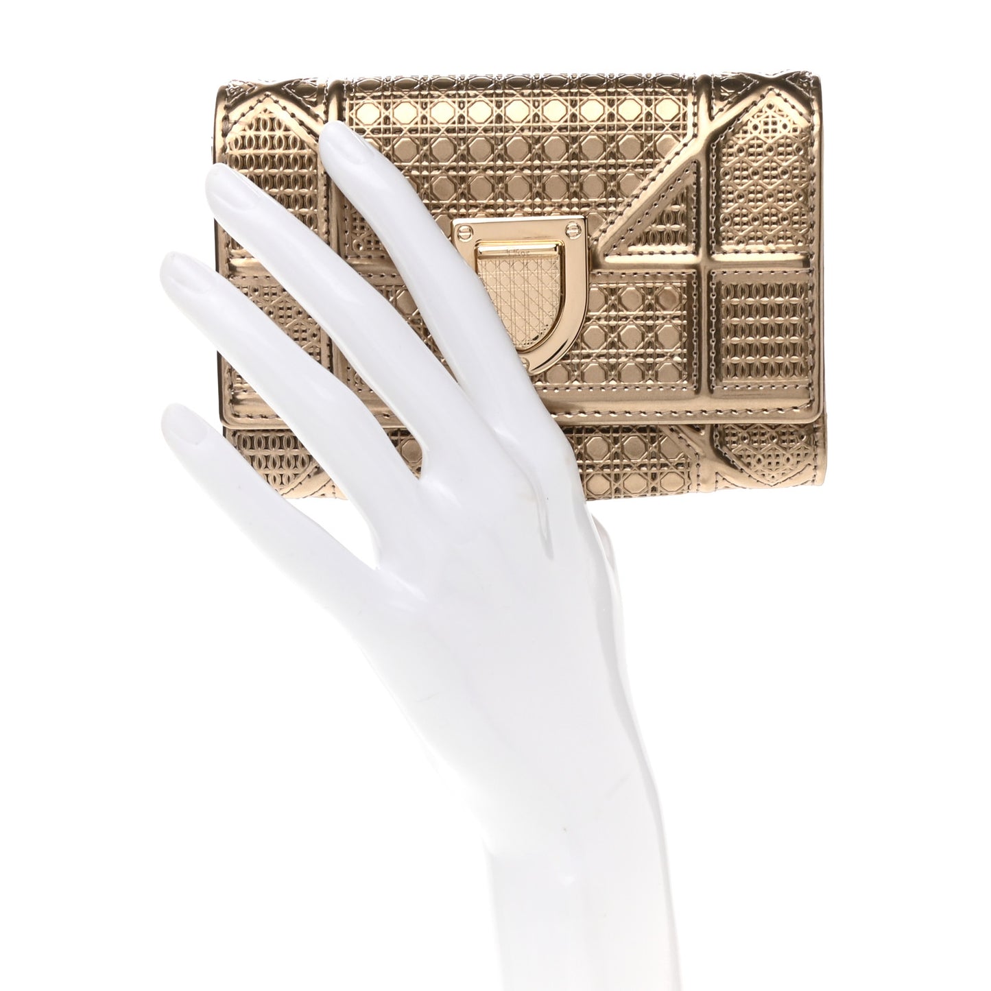 Metallic Patent Micro-Cannage Diorama Elancee Wallet Gold