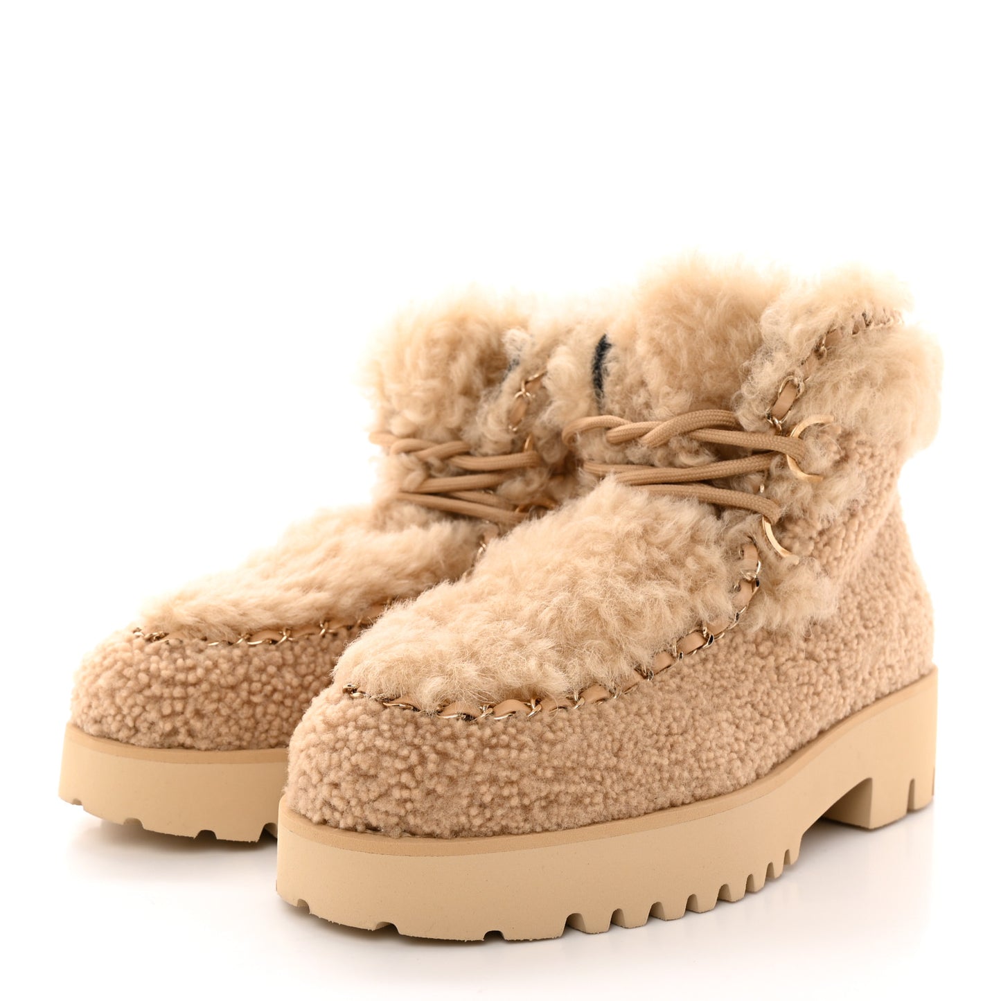 Shearling Sheepskin Lambskin Ankle Boots 37 Light Beige