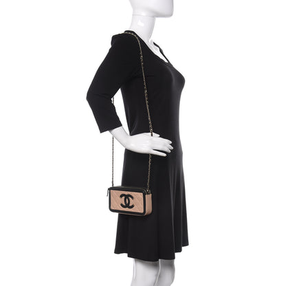 Chanel Caviar Quilted CC Filigree Clutch With Chain Beige Black 2 of 12