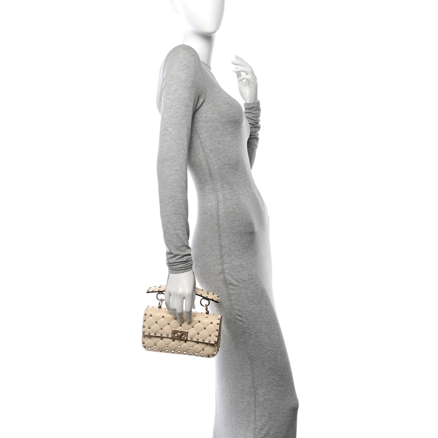 Nappa Small Rockstud Spike Shoulder Bag Light Ivory