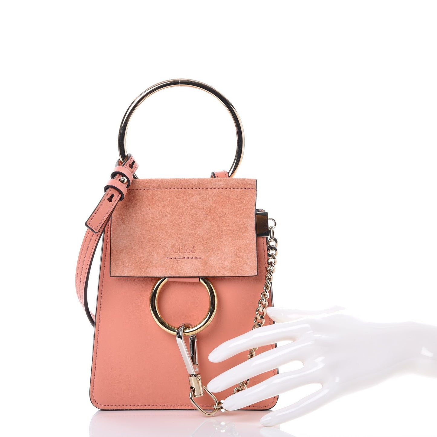 Suede Calfskin Mini Faye Bracelet Bag Ideal Blush
