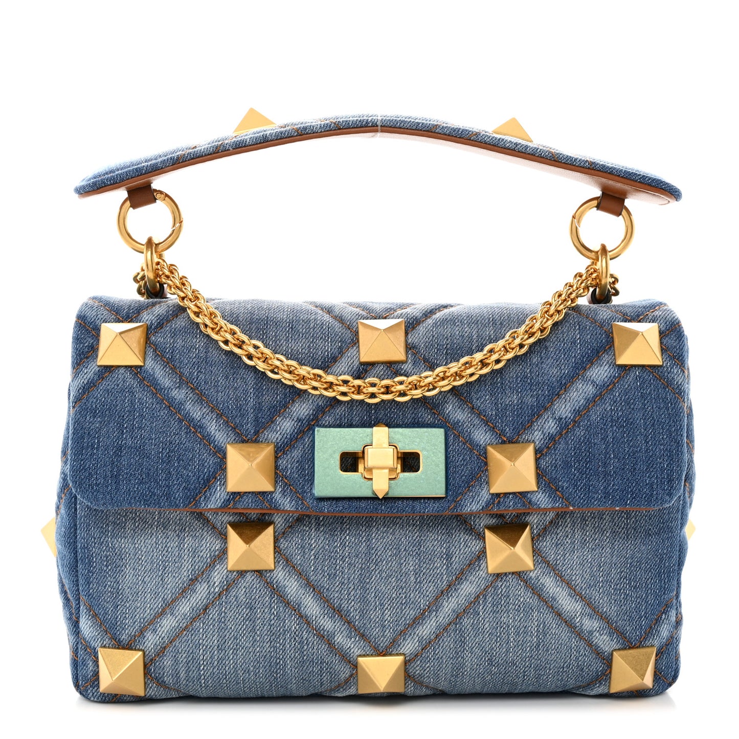 Denim Medium Roman Stud Shoulder Bag Light Denim Selleria