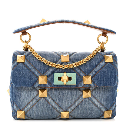 Valentino Garavani Denim Medium Roman Stud Shoulder Bag Light Denim Selleria 1 of 12