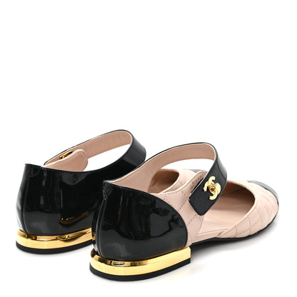 Chanel Patent Lambskin Quilted Cap Toe Ballerina Flats 36 Beige Black 5 of 10
