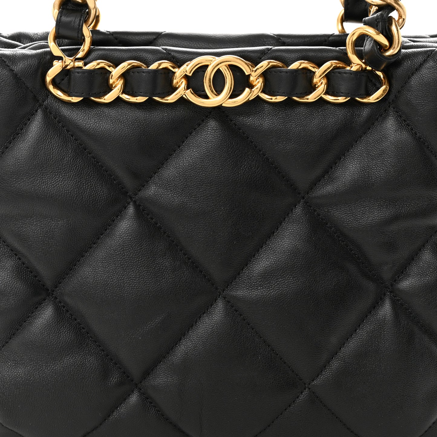 Lambskin Quilted Small Shopping Bag Black