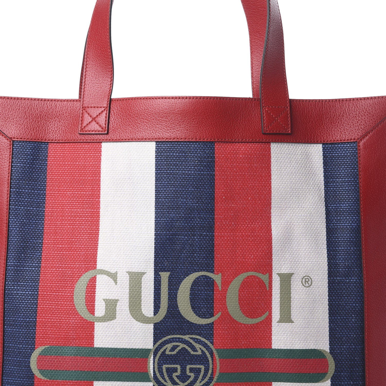 Gucci Canvas Calfskin Sylvie Stripe Logo Mens Tote Red White Blue 8 of 8