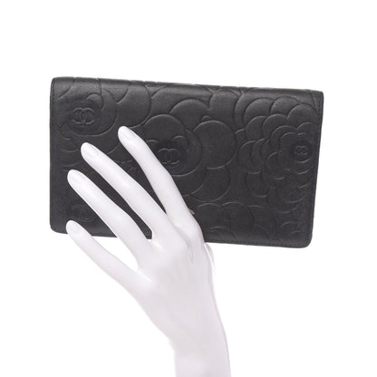 Chanel Lambskin Camellia Embossed Yen Wallet Black 2 of 13