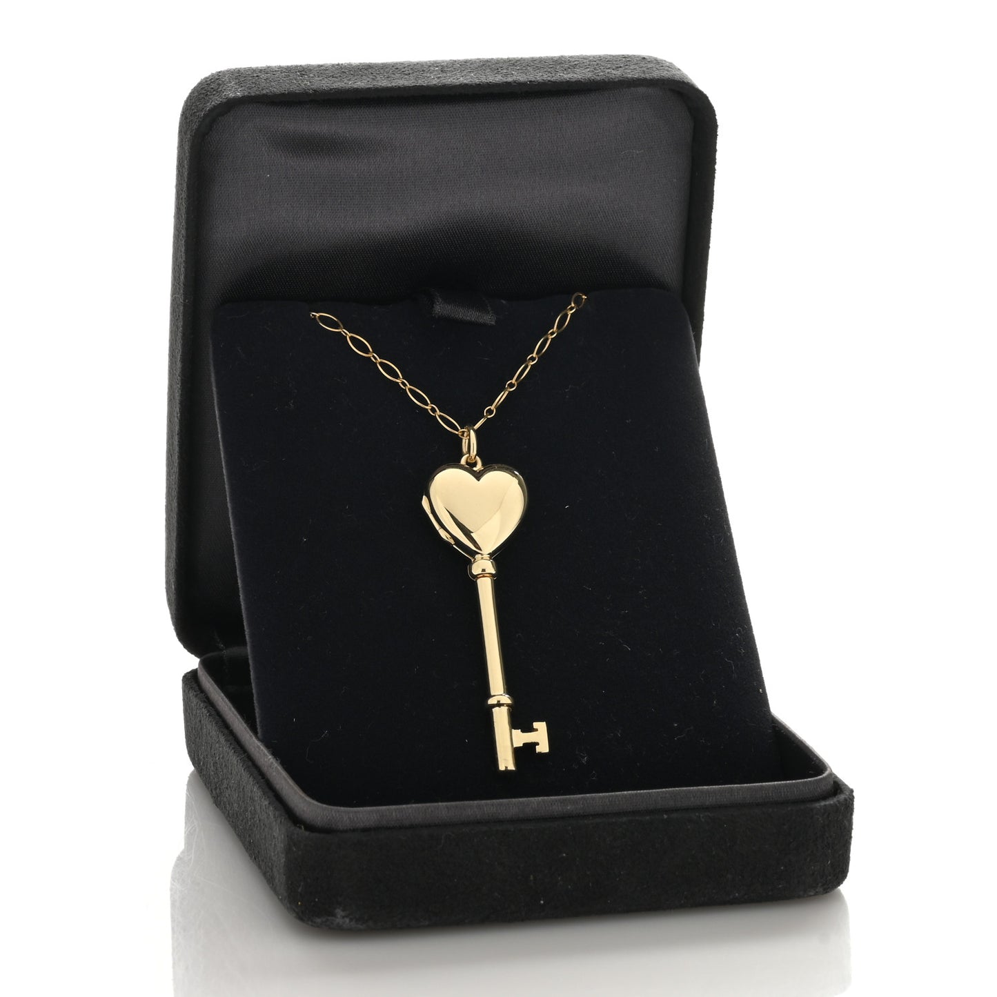 18K Yellow Gold Heart Key Locket Pendant Necklace