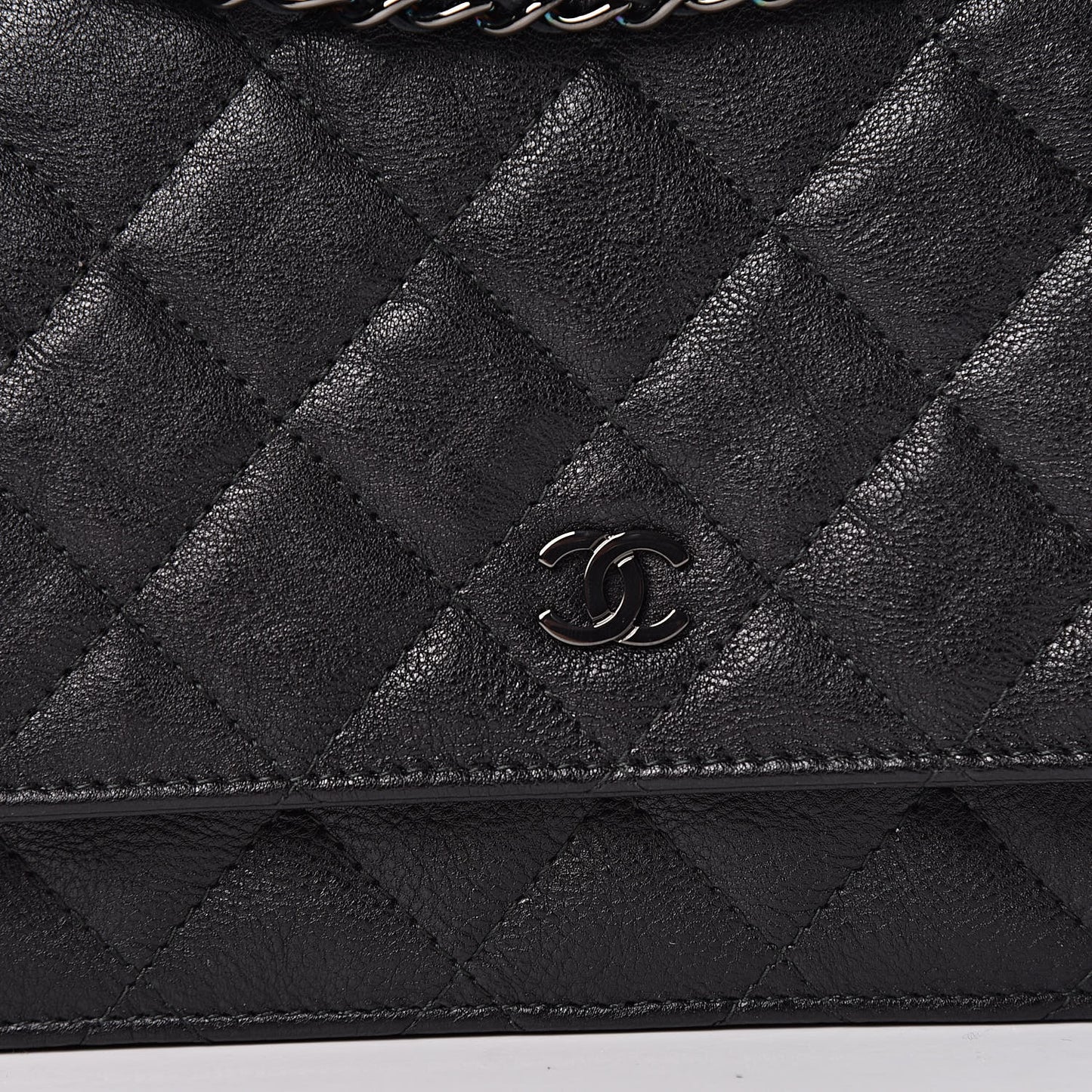 Crumpled Calfskin Quilted Wallet On Chain WOC So Black