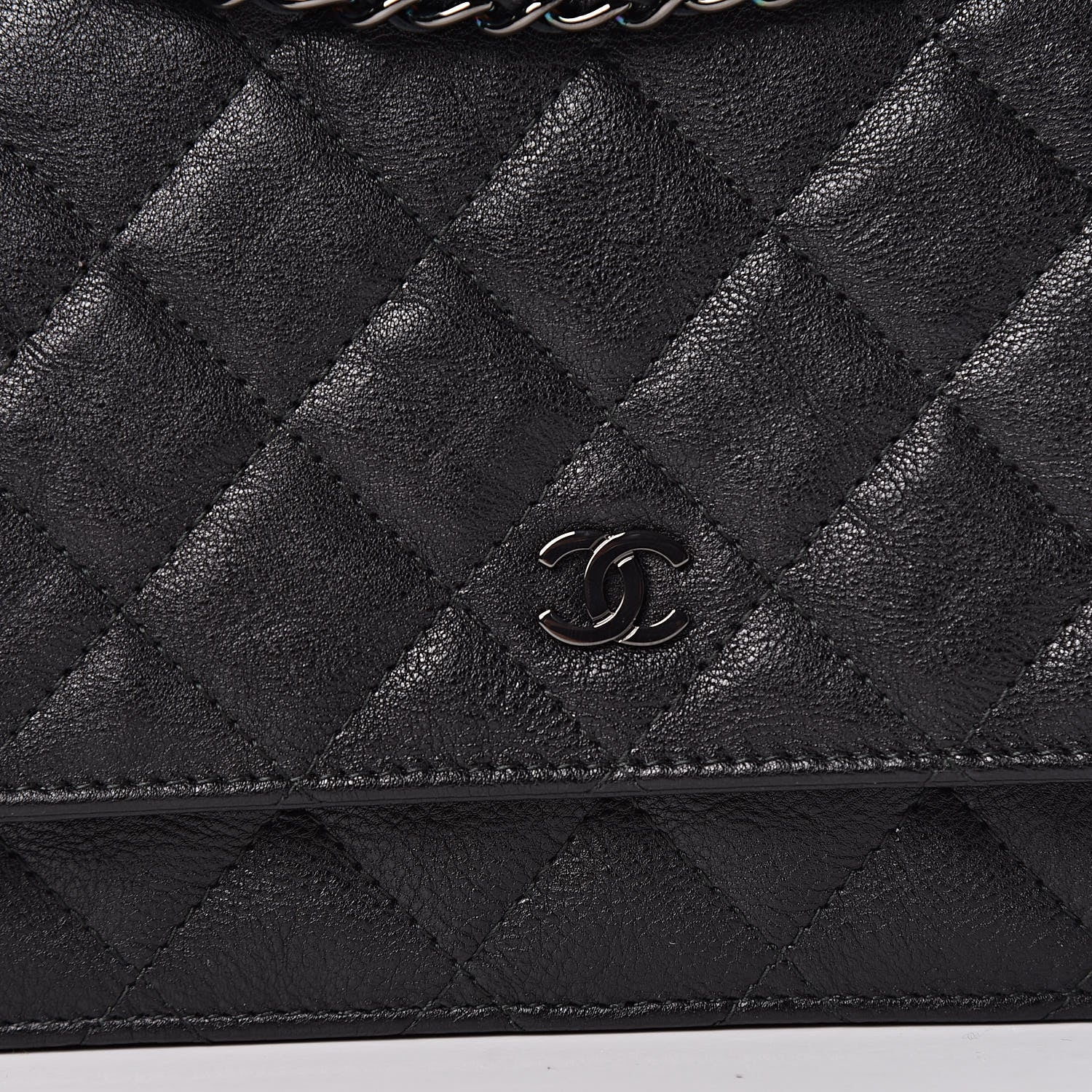 Chanel Crumpled Calfskin Quilted Wallet On Chain WOC So Black 11 of 14