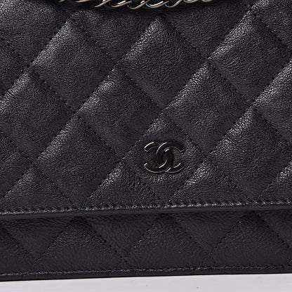 Chanel Crumpled Calfskin Quilted Wallet On Chain WOC So Black 11 of 14