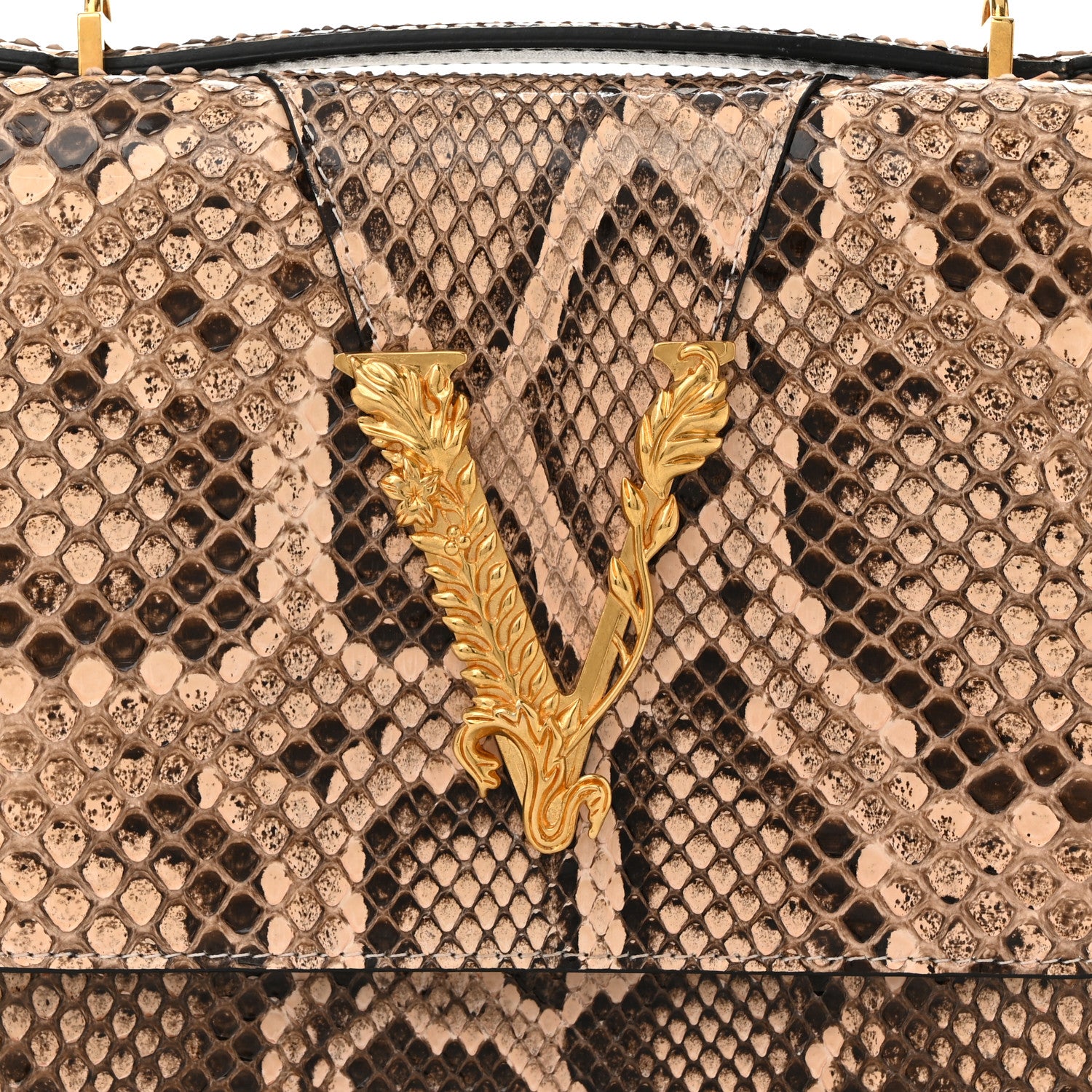 Versace Snakeskin Virtus Top Handle Shoulder Bag Beige 7 of 9
