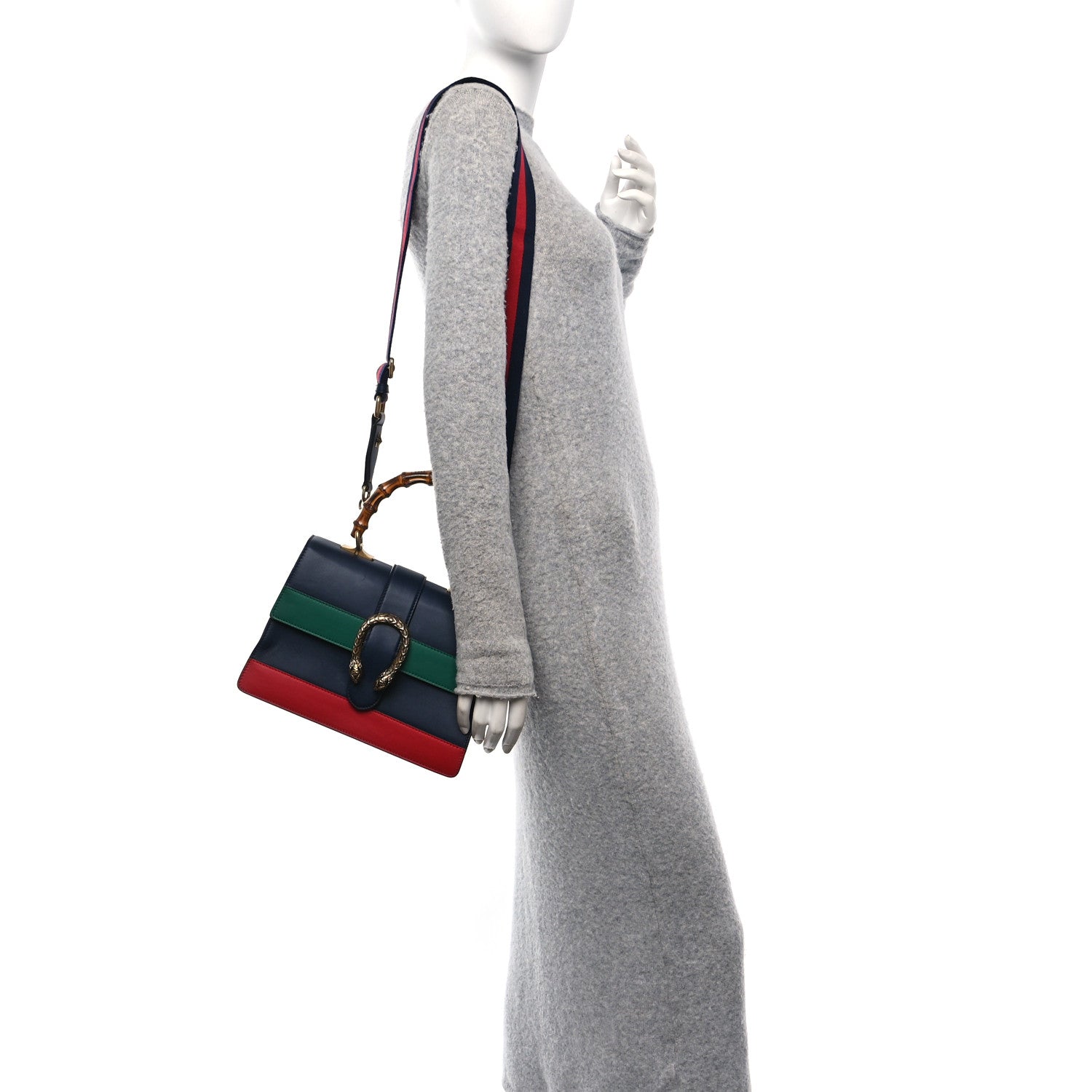 Gucci Moon Calfskin Bamboo Web Medium Dionysus Top Handle Bag Blue Emerald Hibiscus Red 2 of 10
