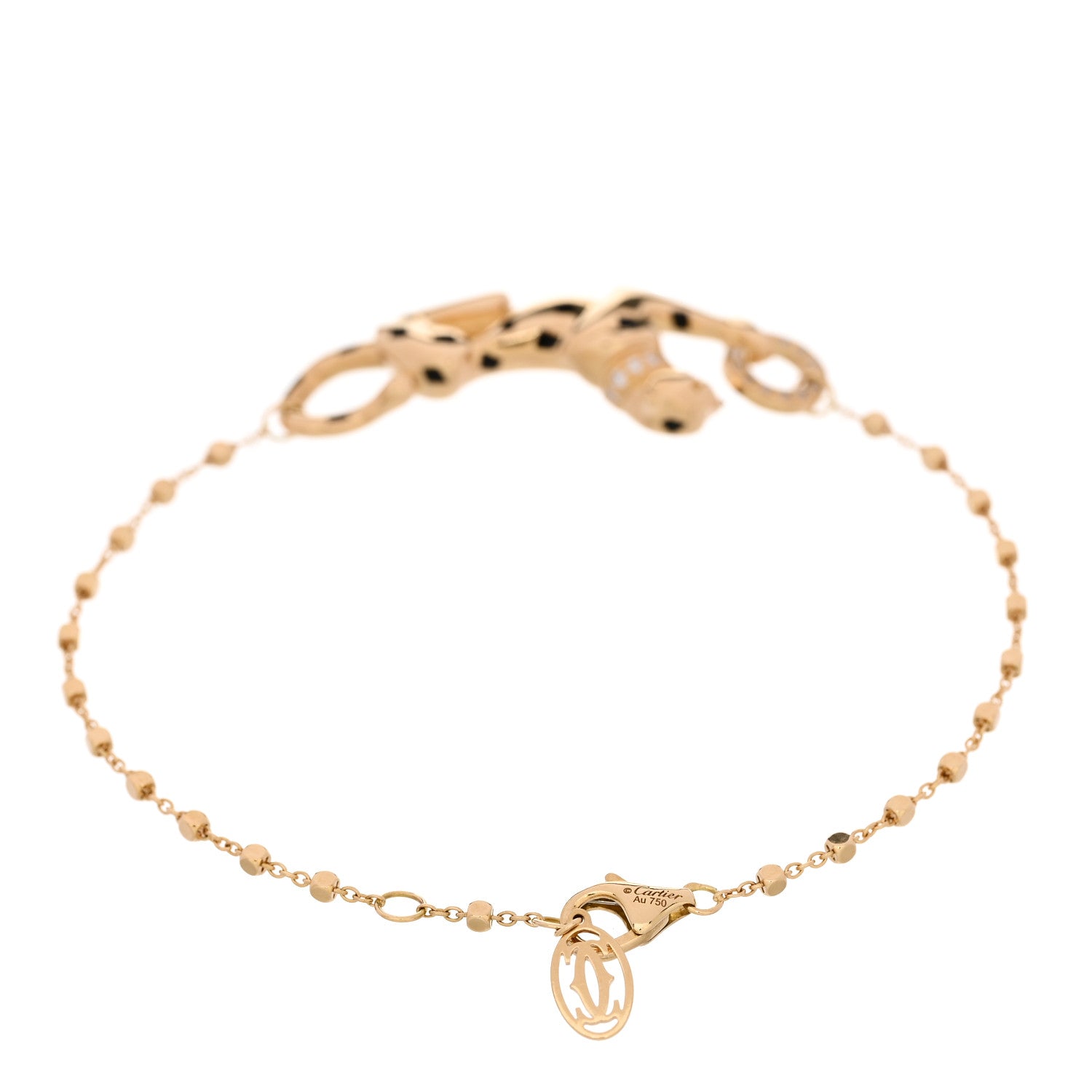 Cartier 18K Yellow Gold Diamond Tsavorite Black Lacquer Panthere De Cartier Chain Bracelet 2 of 4