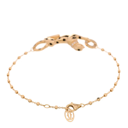 Cartier 18K Yellow Gold Diamond Tsavorite Black Lacquer Panthere De Cartier Chain Bracelet 2 of 4