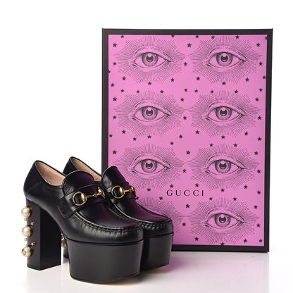 Gucci Malaga Kid Pearl Studded Vegas Platform Loafers 37 Black 12 of 12