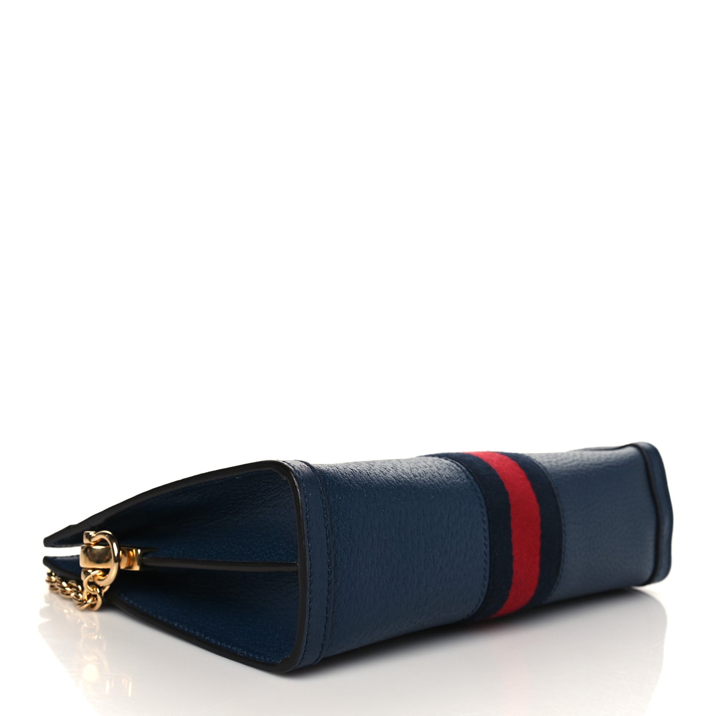 Textured Calfskin Web Small Ophidia Chain Shoulder Bag Blue Agata