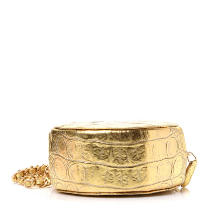 Chanel Metallic Calfskin Crocodile Embossed Cocodile Round Clutch with Chain Gold 4 of 11