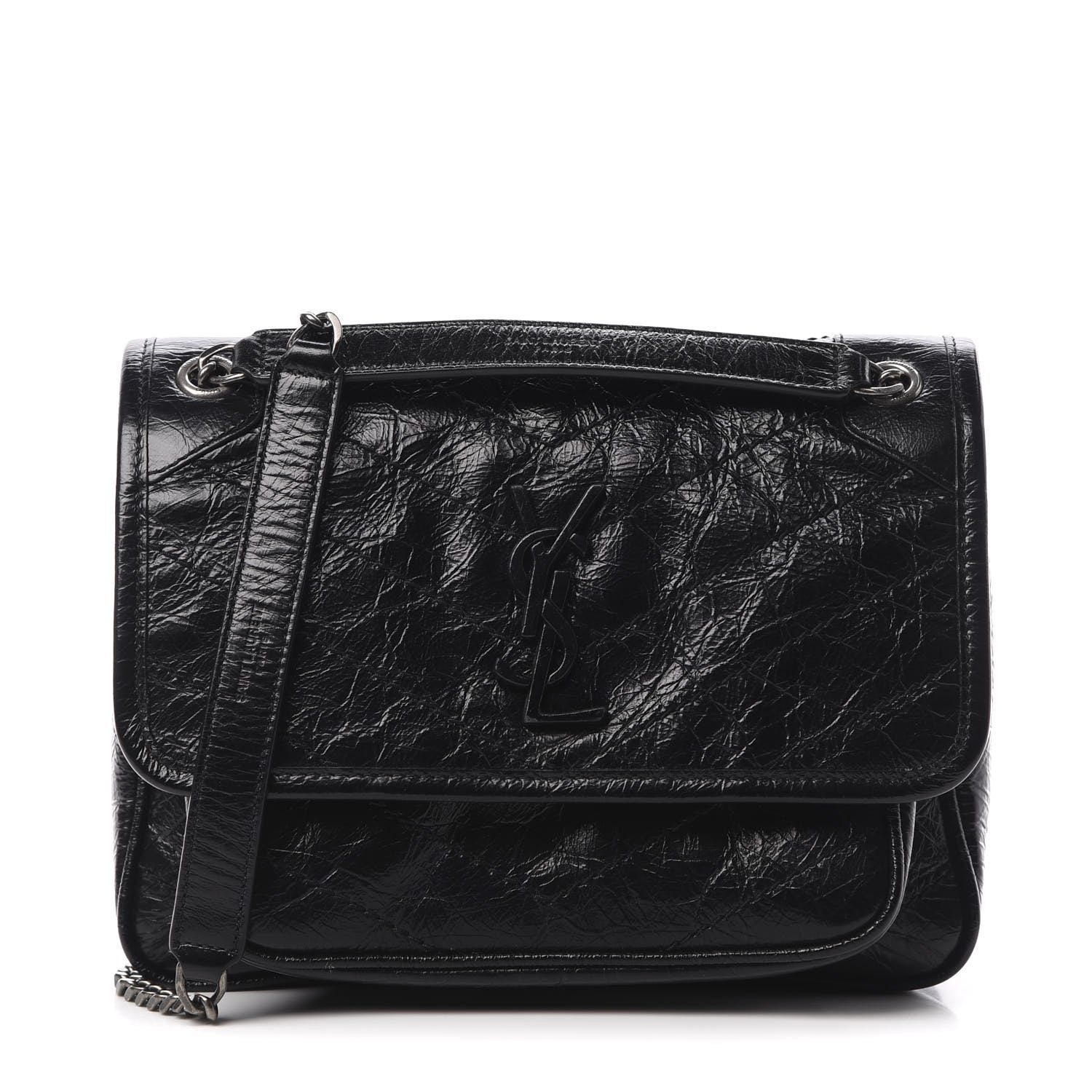 Saint Laurent Crinkled Calfskin Matelasse Monogram Baby Niki Chain Satchel Black 1 of 11