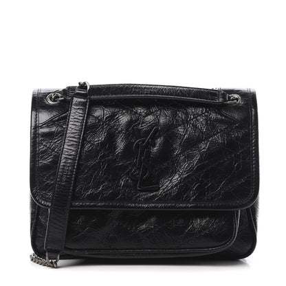 Saint Laurent Crinkled Calfskin Matelasse Monogram Baby Niki Chain Satchel Black 1 of 11