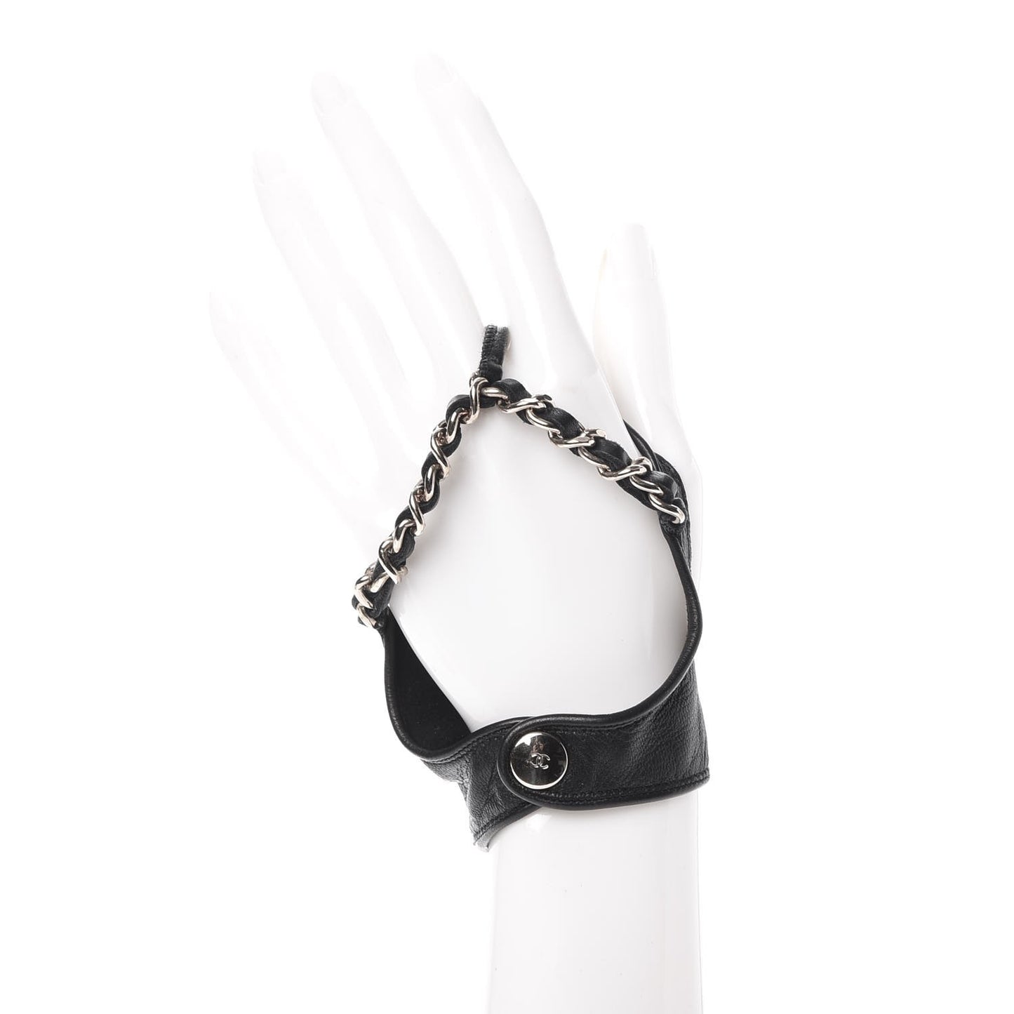 Lambskin Fingerless Chain Gloves 7 Black
