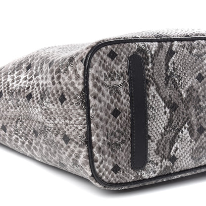 MCM Visetos Snakeskin Embossed Medium Shopper Tote Grey 10 of 16