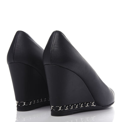 Chanel Lambskin Patent Cap Toe Wedges 37.5 Black 4 of 10