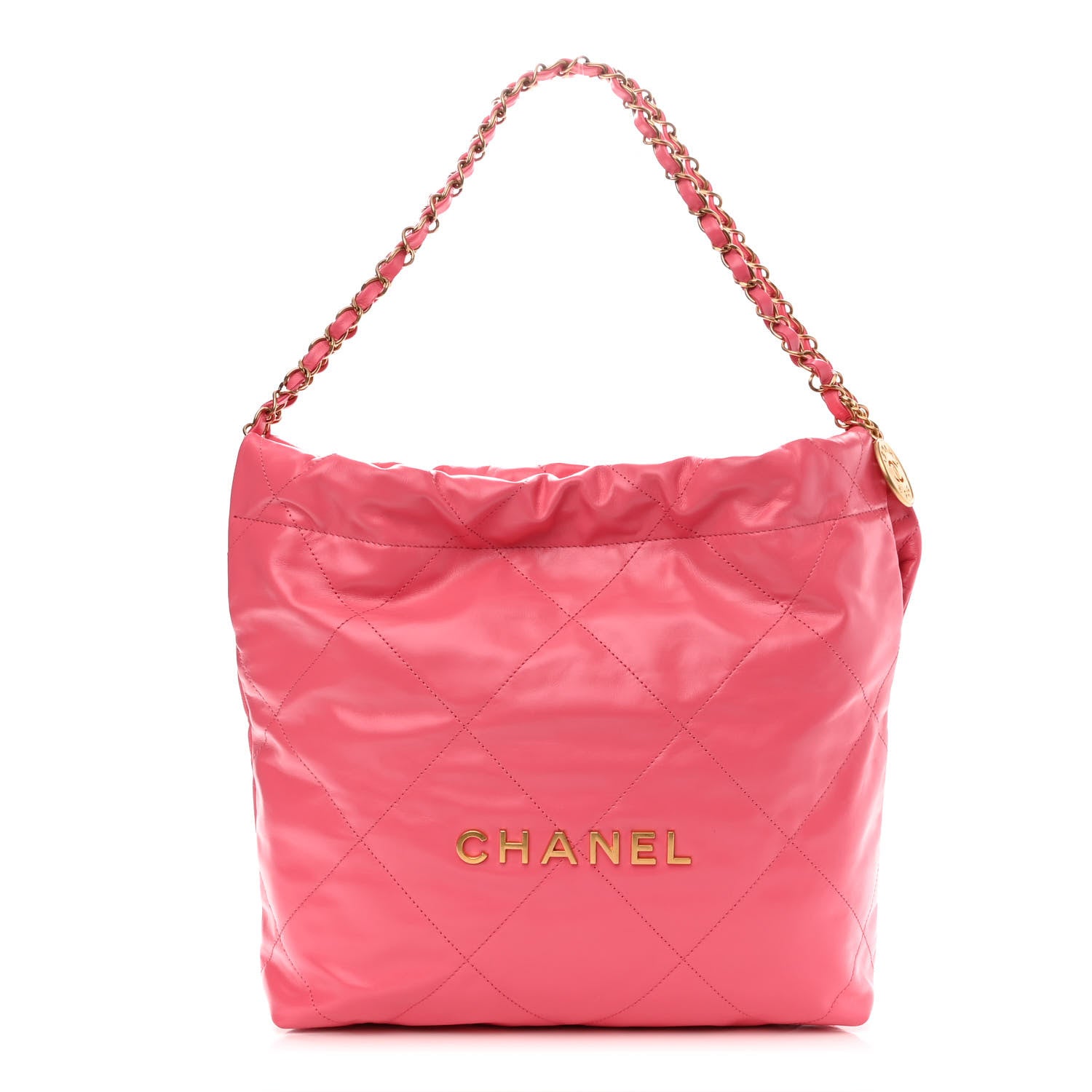 Chanel Shiny Calfskin Quilted Small Chanel 22 Coral Pink 2 of 11