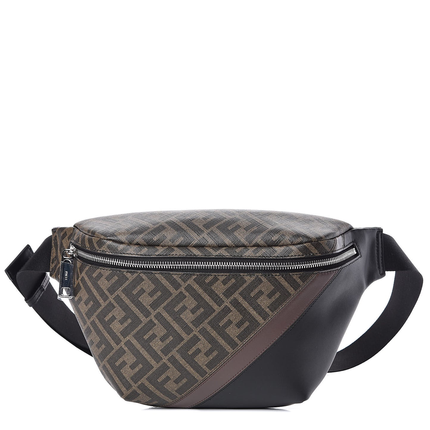 Glazed Fabric Vitello Liberty FF 1974 Diagonal Belt Bag Tobacco Moresco Black