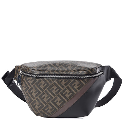 Fendi Glazed Fabric Vitello Liberty FF 1974 Diagonal Belt Bag Tobacco Moresco Black 1 of 11