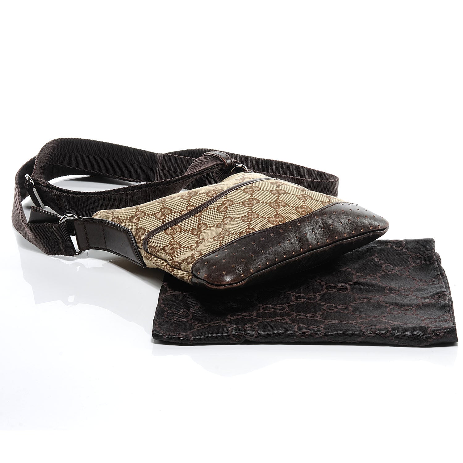 Gucci Monogram Calfskin Perforated Small Flat Messenger Bag Dark Brown 7 of 9