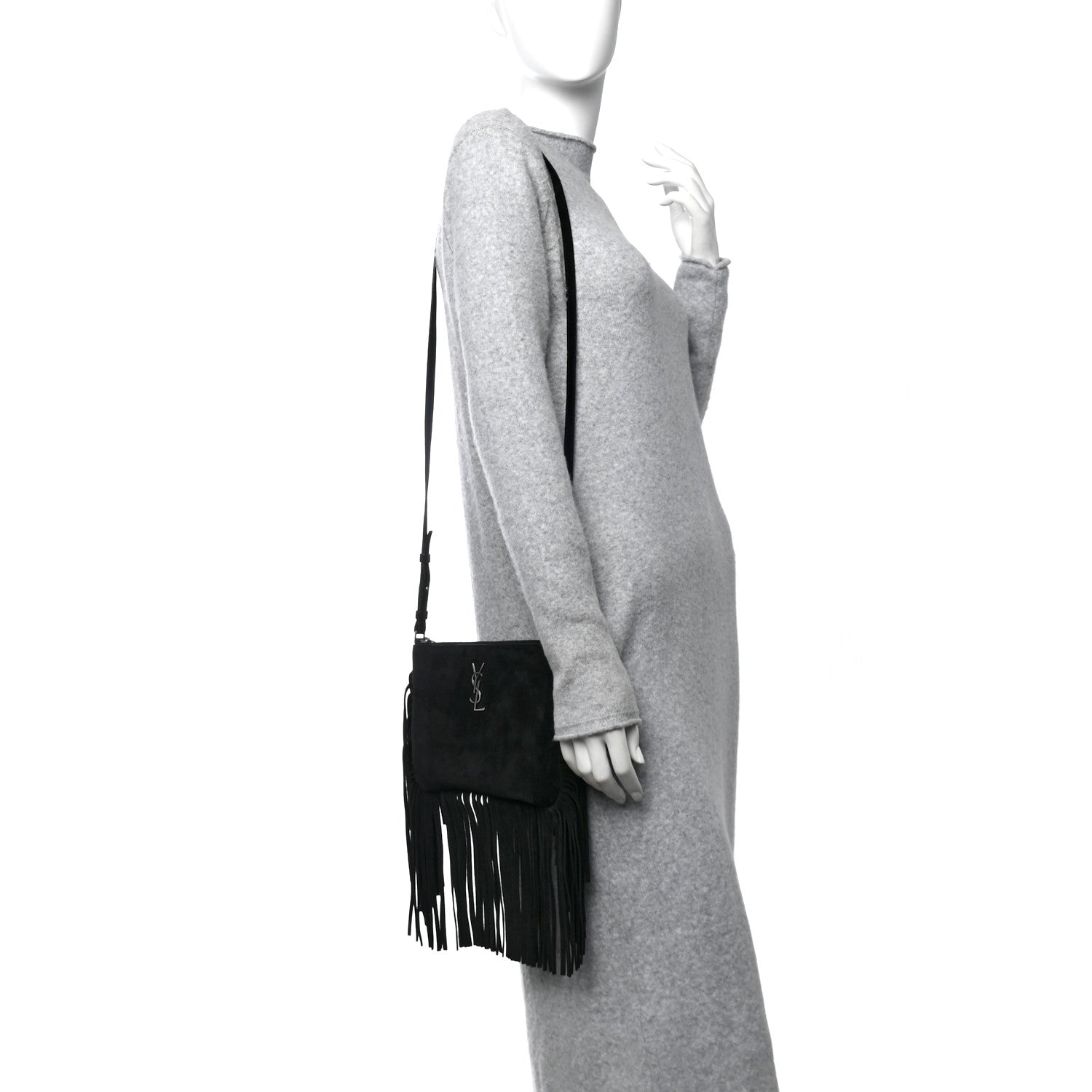 Saint Laurent Suede Calfskin Small Fringe Crossbody Bag Black 2 of 11
