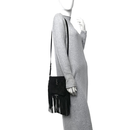Saint Laurent Suede Calfskin Small Fringe Crossbody Bag Black 2 of 11