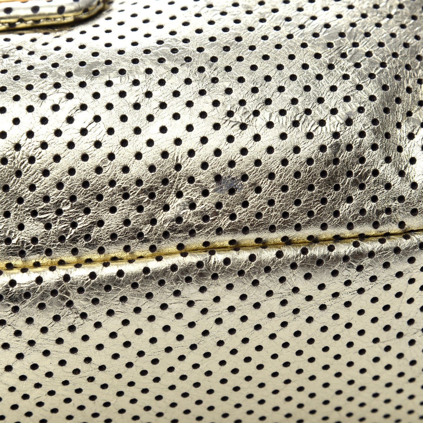Metallic Calfskin Perforated Large Drill Accordion Flap Gold