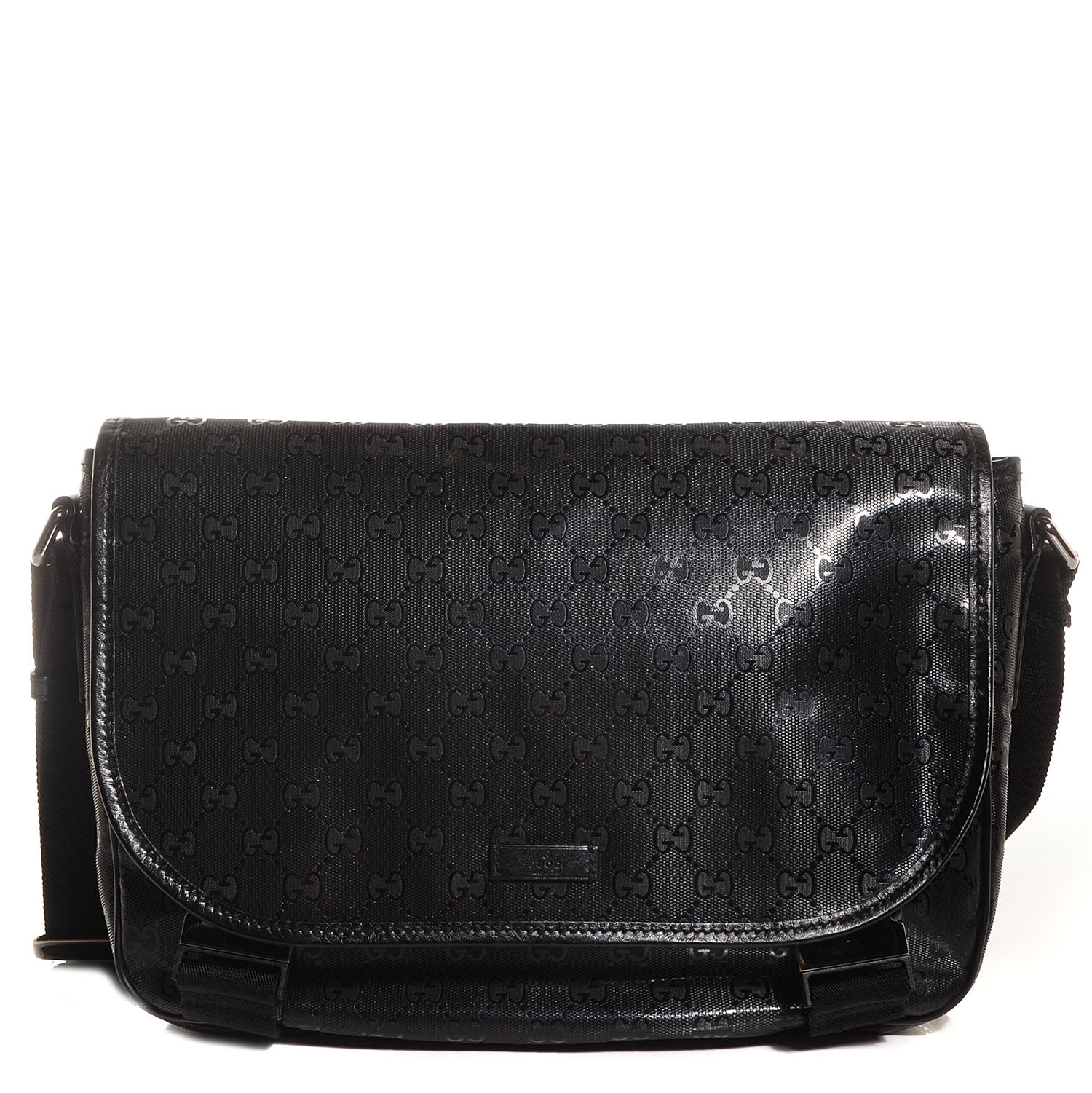 Gucci Imprime Monogram Medium Double Buckle Flap Messenger Bag Black 1 of 9