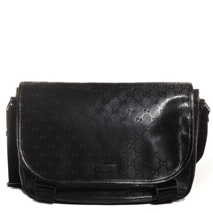 Gucci Imprime Monogram Medium Double Buckle Flap Messenger Bag Black 1 of 9