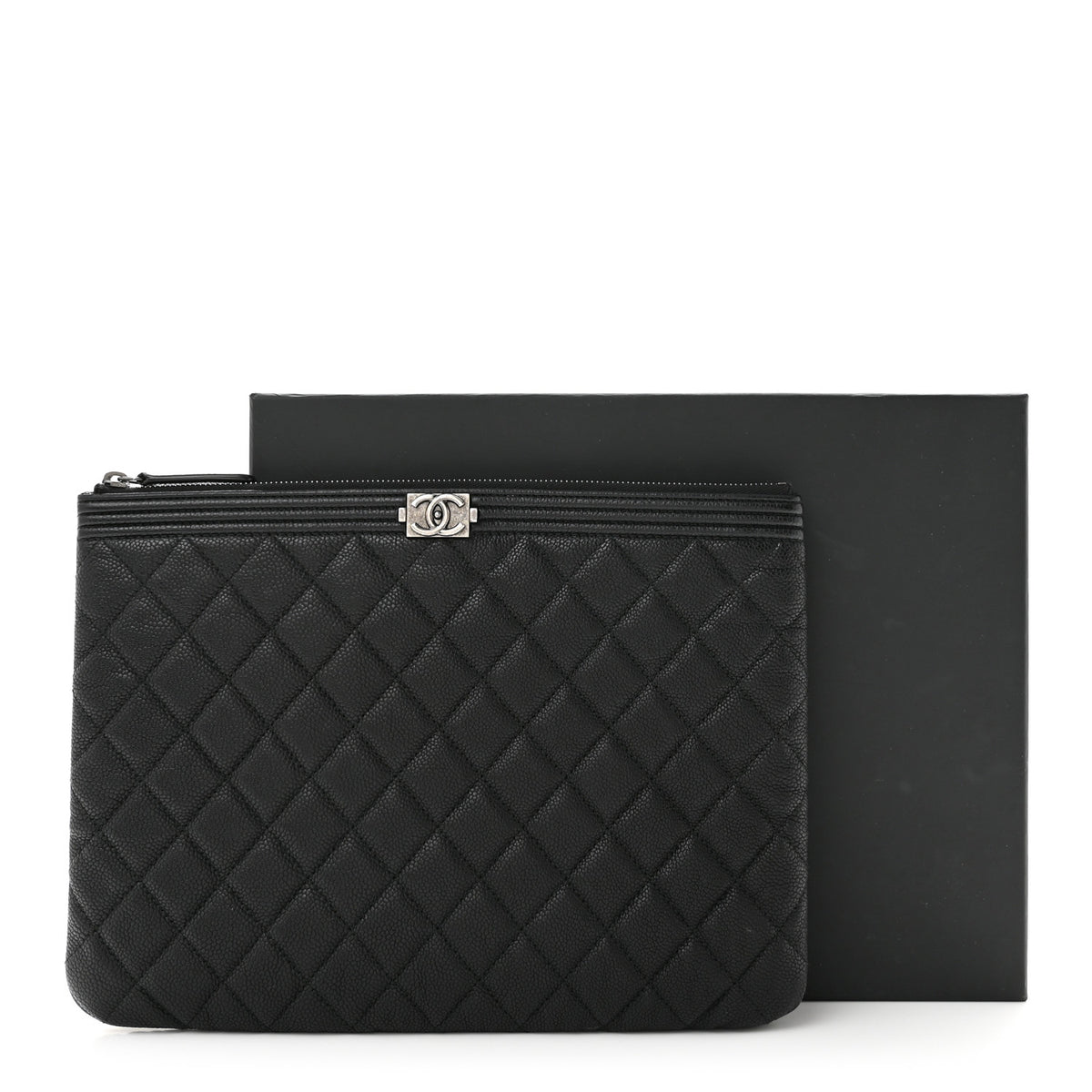 Caviar Quilted Medium Boy Cosmetic Case Black