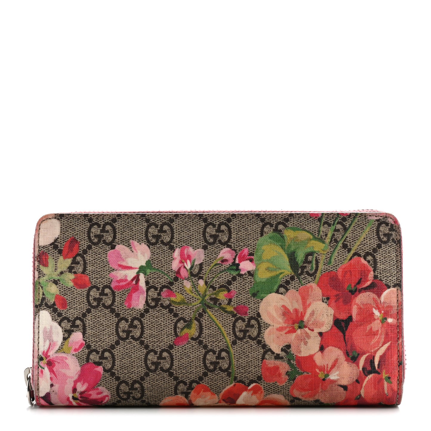 GG Supreme Monogram Blooms Zip Around Wallet Beige Multicolor Dry Rose