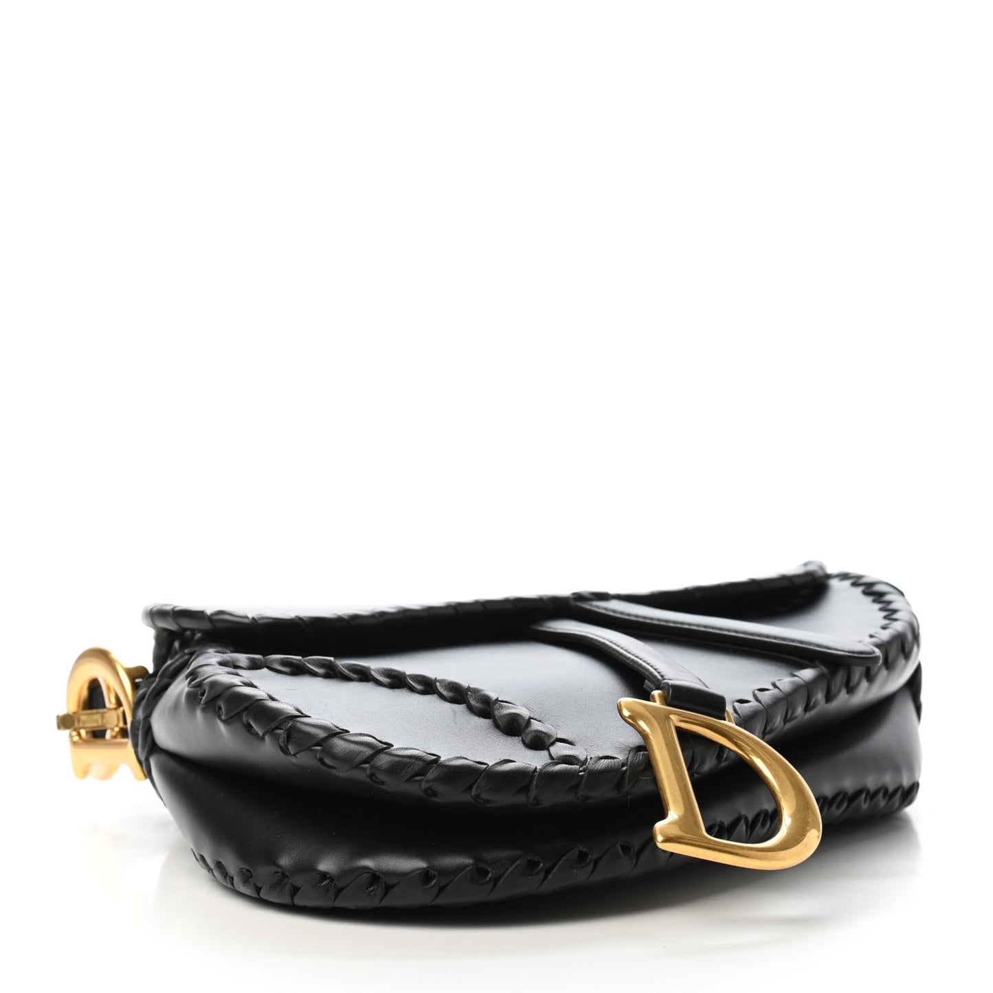 Calfskin Braided Saddle Bag Black