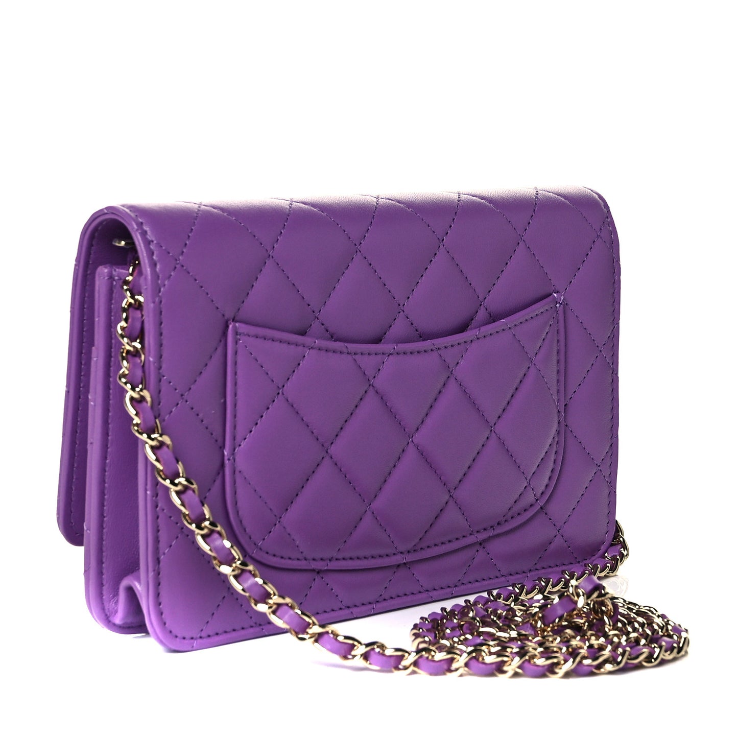 Lambskin Quilted Wallet On Chain WOC Purple