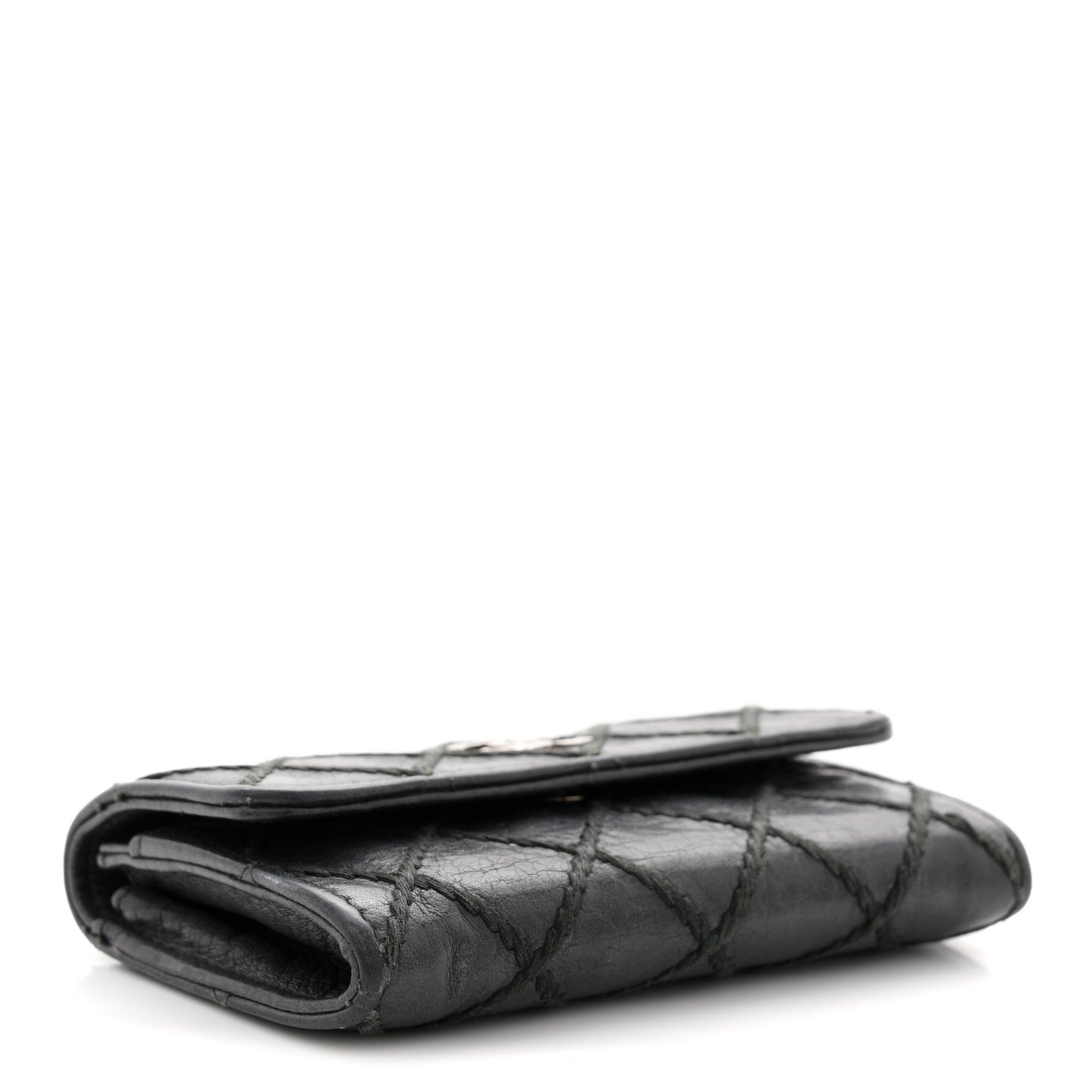 Calfskin Diamond Stitched Card Holder Wallet Black